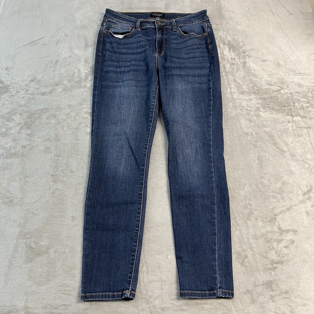 Judy Blue Relaxed Fit Jeans Womens 11/30 Blue Stretch Straight Leg Whiskered EUC